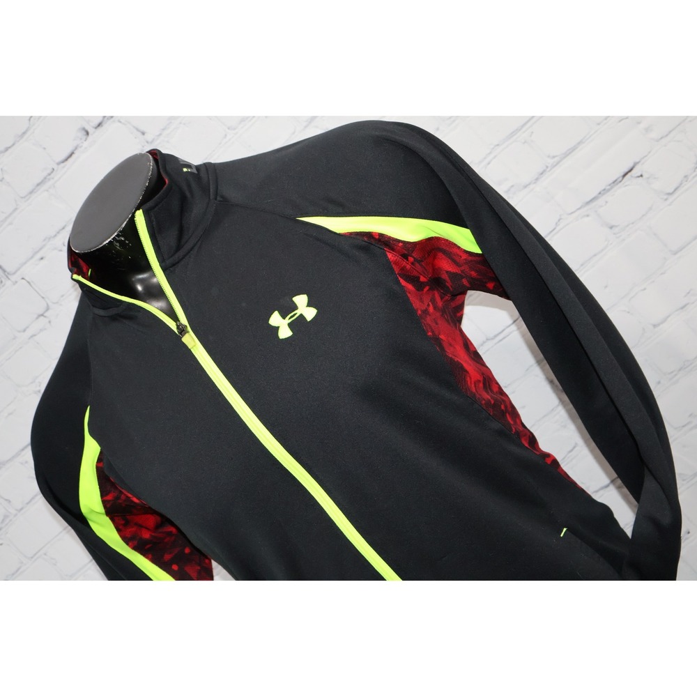 Under Armour NFL Combine Authentic Men Large Black Red Neon 1/4 Zip Jacket Gym